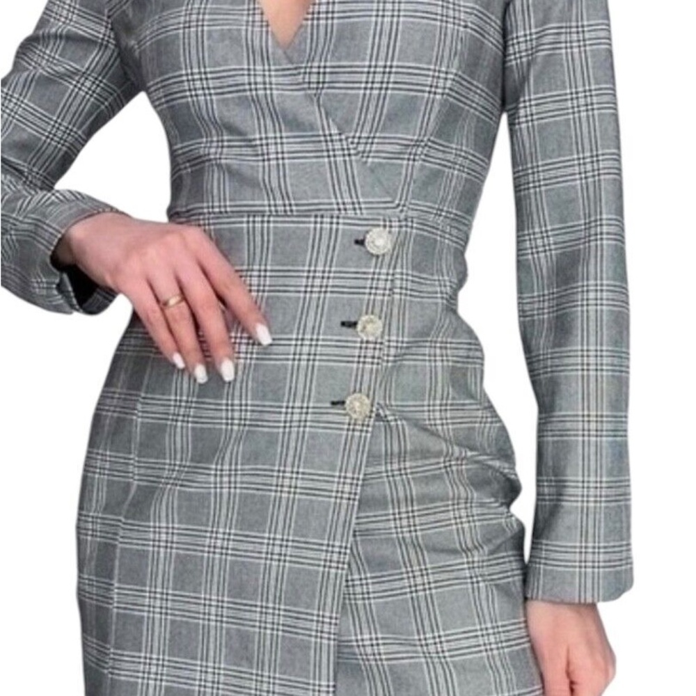 Zara Gray and Black plaid button front mini dress size Small